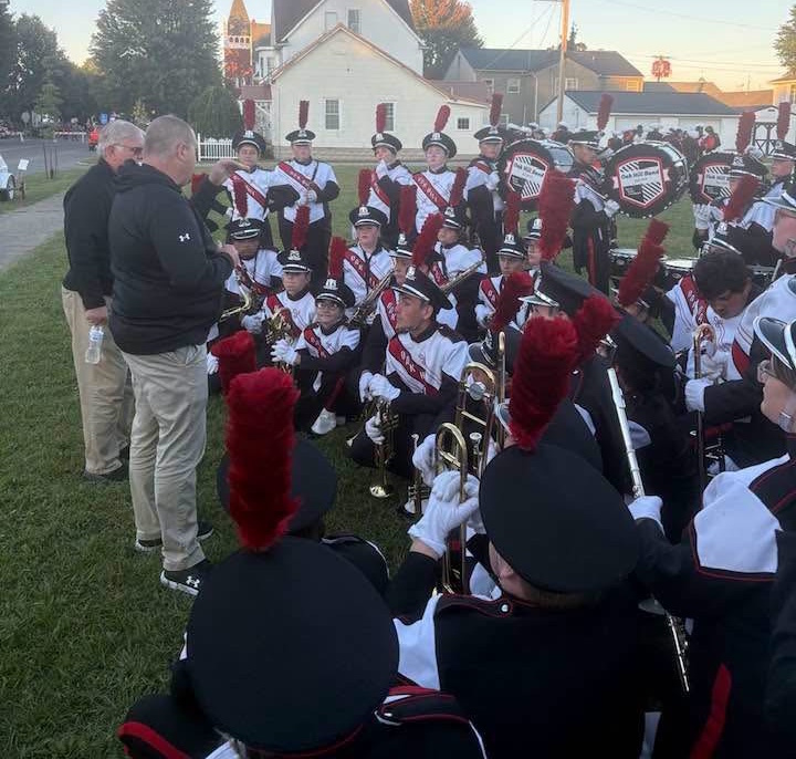 Photo of Marching Oaks band in the streets of Jackson for the Apple Festival Grand Finale Parade