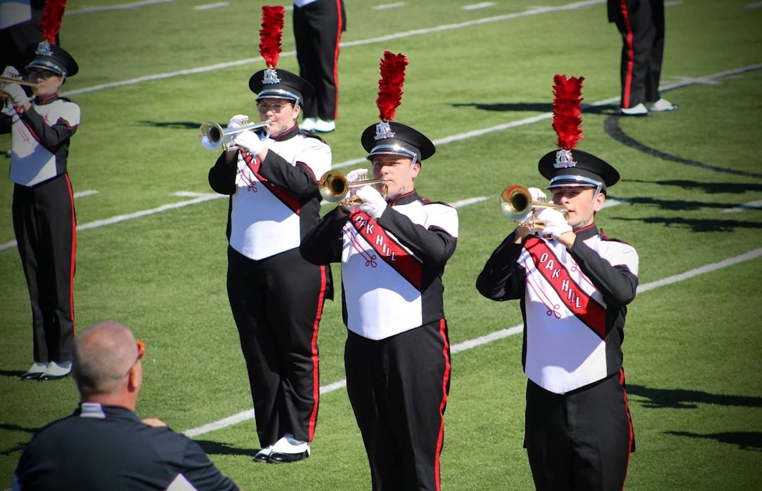 Photo of the Marching Oaks on the field at the Jackson Band Show