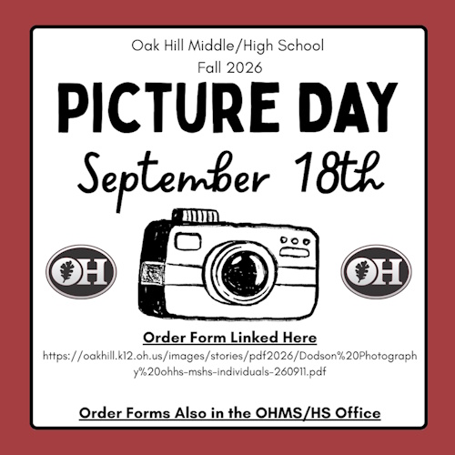 Flyer showing camera for Picture Day September 18. Order forms available in office.